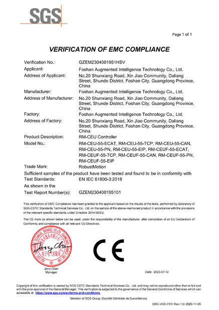 Κίνα Foshan Augmented Intelligence Technology Co., Ltd Πιστοποιήσεις