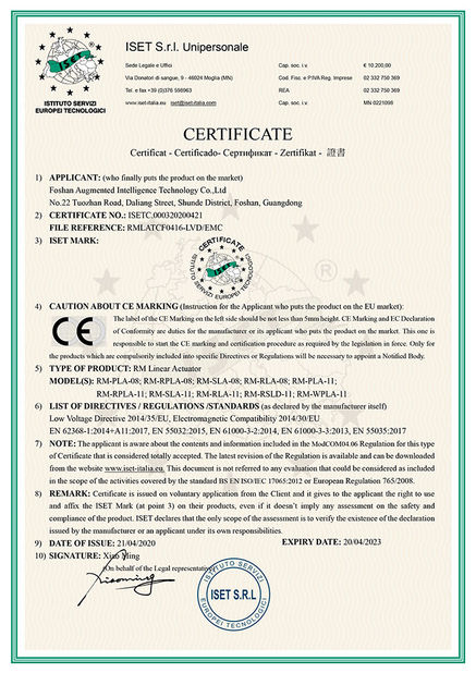 Κίνα Foshan Augmented Intelligence Technology Co., Ltd Πιστοποιήσεις